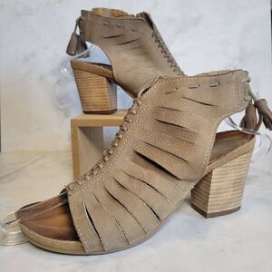 Miz Mooz Maddie Brown Leather Open Toe Heeled Sandals Size 38 7.5-8